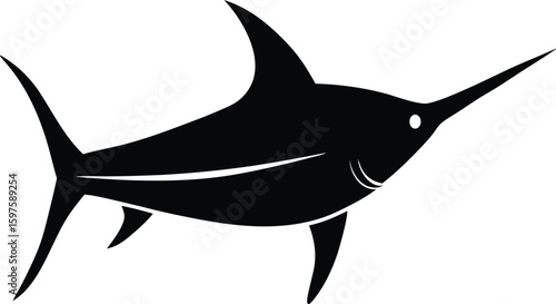 Swordfish ocean fish silhouette vector art illustration
