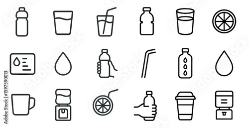 Beverage and drink icons set – line, outline, refreshment symbols for cafes