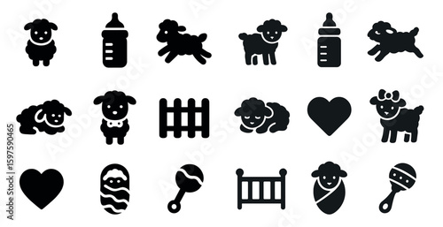 Baby and toddler silhouette icons set – filled, solid, nursery and infant symbols