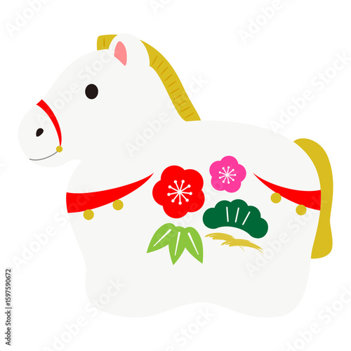 松竹梅模様の馬の土鈴