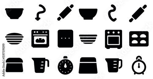Cooking silhouette icons set – kitchen, solid, culinary symbols for recipes