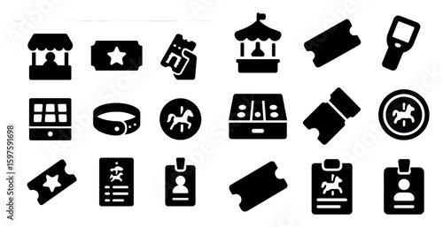 Carnival and amusement solid icons set – filled, festival, entertainment graphics