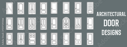 Architectural Door Designs Collection with Minimalist Line Art Outline for Interior and Exterior Building Plans