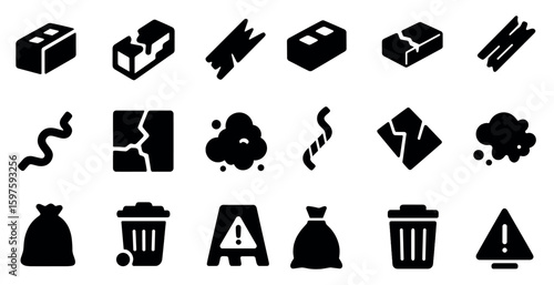 Construction solid icons set – flat, filled, building and repair symbols