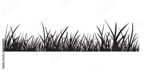 Black silhouette of grass lawn plants for background use