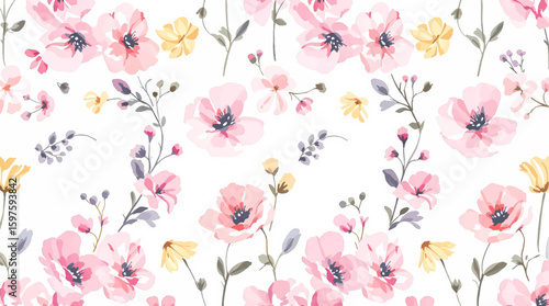 Floral bouquet made of colorful watercolor wildflowers and leaves illustration, isolated, copy space. Floral element for summer wedding stationery and greetings cards