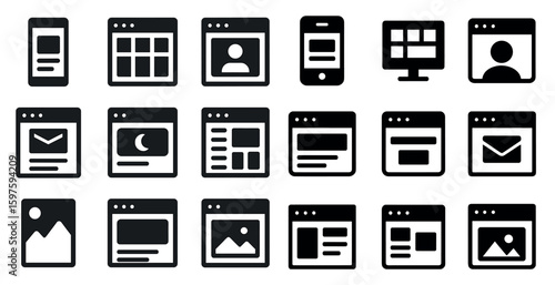 Web interface solid icons set – layout, design, user interface symbols