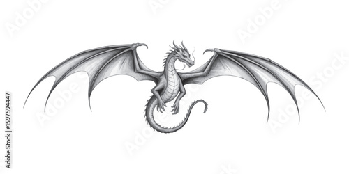 Magnificent Silver Dragon Soaring With Majestic Wings Fantasy Illustration