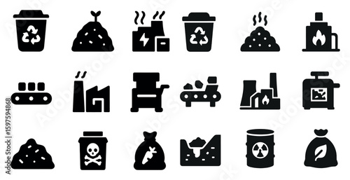 Recycling and eco-friendly solid icons set – waste, environment, sustainability symbols