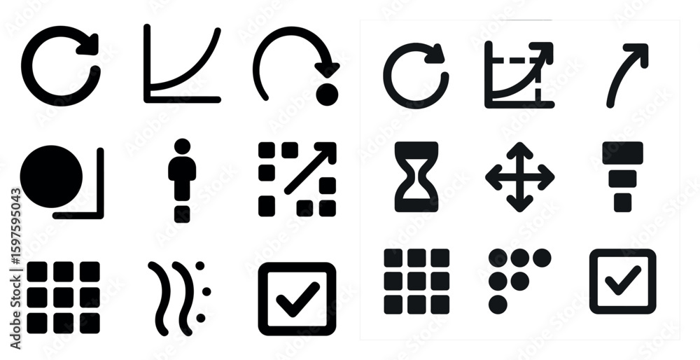 Fototapeta premium Time and progress solid icons set – tracking, filled, schedule management symbols