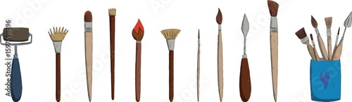 Collection of Art Brushes and Tools