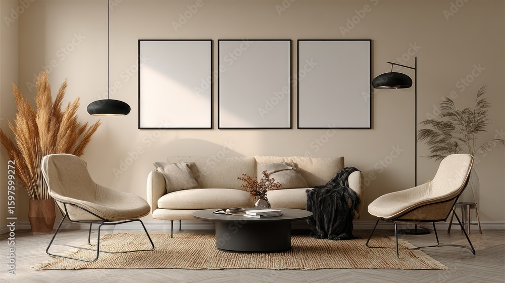 Obraz premium Beige minimalist living room mockup