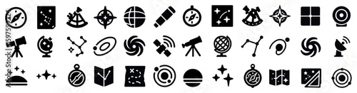 Space exploration icons set – silhouette, cosmic, astronomy symbols