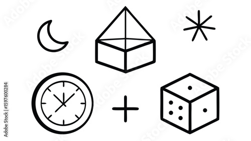 Minimalist Line Art Doodles of Math Symbols Vector Illustration with Equations