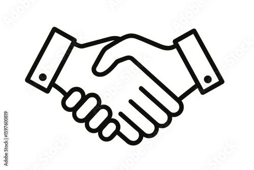 Two hands shaking in business agreement. Minimalist outline icon isolated on white background