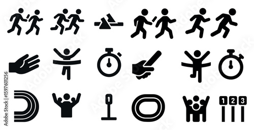 Athletics and sports solid icons set – silhouette, competitive, fitness symbols