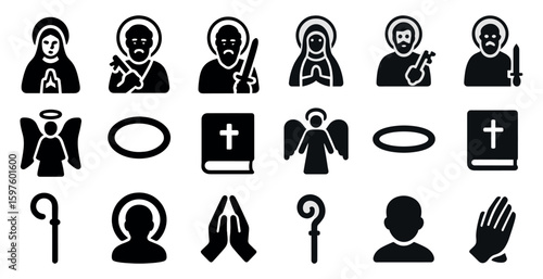 Religious flat icons set – silhouette, holy, faith-inspired symbols and graphics