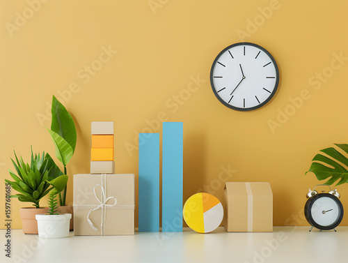 Minimalist Workspace with Time Management Charts and Organizational Tool