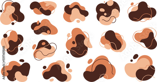 Abstract organic shapes vector set for design elements and creative backgrounds with brown and beige colors