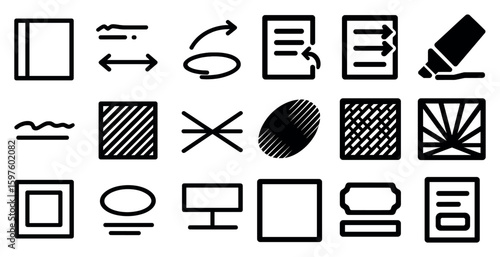 Text editing and formatting icons set – solid, linear, document editing tools