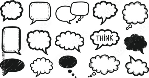 Speech bubbles vector set doodle style for communication and social media design elements illustration