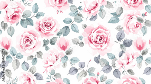 seamless pattern with pink rose flowers