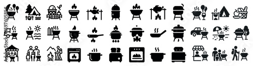 Barbecue and grill solid icons set – filled, cooking, outdoor bbq symbols
