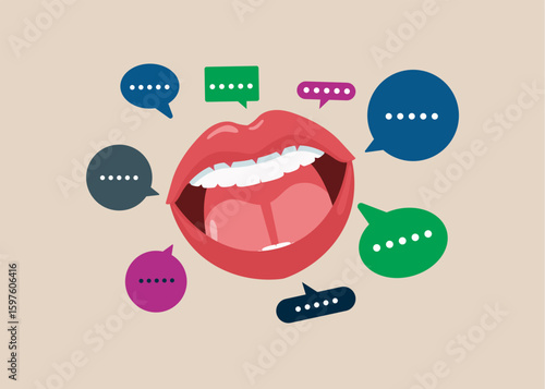 Talks a lot and without stopping. Productive dialogue between. Art corporate communication. Flat vector illustration