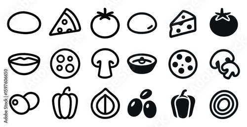 Food and cooking outline icons set – kitchen, culinary, meal preparation symbols