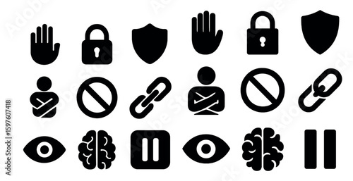 Cybersecurity and privacy icons set – solid, filled, protection symbols