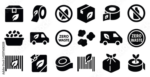 Eco-friendly solid icons set – sustainable, waste management, green symbols