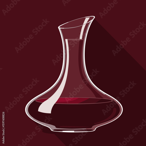Elegant red wine decanter with bold silhouette and deep burgundy fill, modern minimal style for upscale beverage visuals, Flat vector illustration 