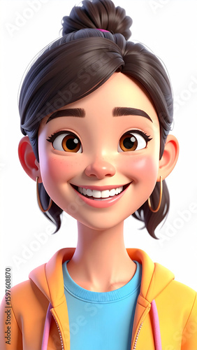 3D Avatar of a Happy Girl with Expressive Facial Features — Smiling Face, Bright Eyes, and Soft Aesthetic for Digital Art, Profile Icons, Character Design, or Social Media Avatars