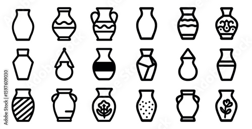 Ceramic line icons set – outline, pottery, vase and earthenware symbols
