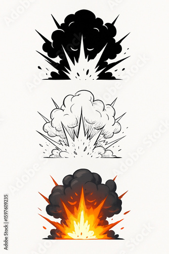 Dynamic black, white, and orange explosion vectors, perfect for action movie posters, gaming graphics, or dramatic effect designs.