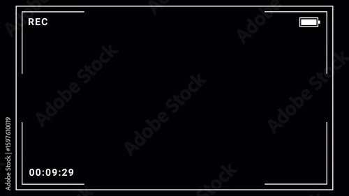 Video camera recorder screen overlay on a transparent background, 4K camcorder interface for video cameras with alpha channel, Camera recording screen interface with 15 second timer.