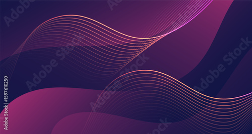 Abstract purple background with glowing curved lines and modern wave design