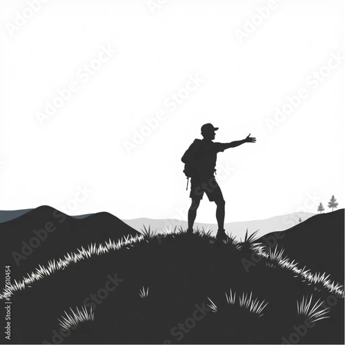 A hiker stretching on a dew-laced ridge at sunrise