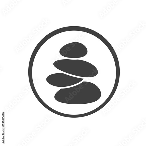 Balanced stones in circular formation, peaceful mood, abstract vector composition with soft geometric shapes, symbolizing inner harmony on white background