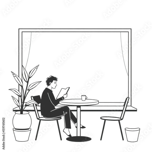 A cafe regular reading poetry at the window seat each morning