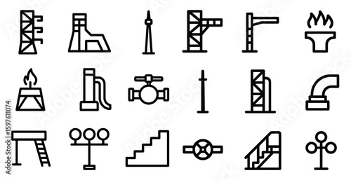 Construction and industrial line icons set – outline, linear building symbols