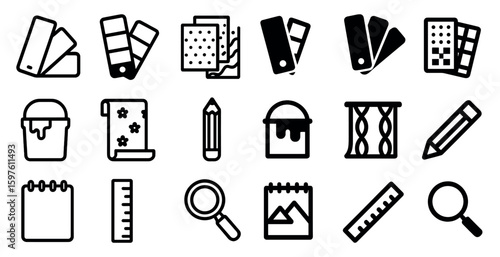 Home renovation outline icons set – flat, filled, diy and remodeling symbols