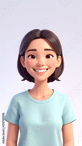 High-Quality 3D Avatar of a Joyful Girl in Soft Pastel Colors — Expressive Face, Clean White Background, Perfect for Digital Art, Branding, Social Media Profiles, and Character Design