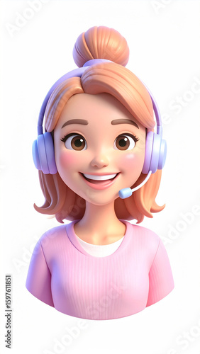 High-Quality 3D Avatar of a Joyful Girl in Soft Pastel Colors — Expressive Face, Clean White Background, Perfect for Digital Art, Branding, Social Media Profiles, and Character Design