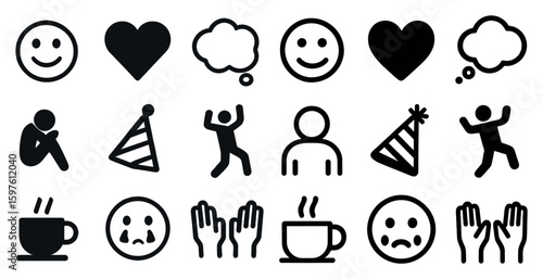 Emotion and expression linear icons set – outline, feelings, mood symbols