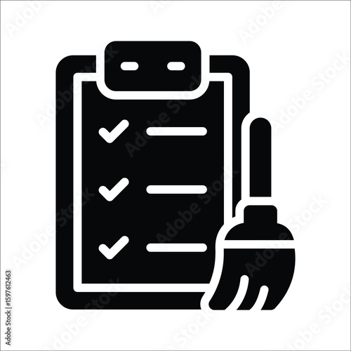 Trendy glyph style icon of house cleaning list