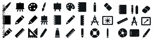 Art and design filled icons set – creative, solid, crafting symbols