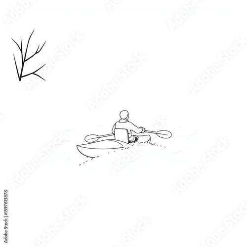 A kayaker navigating gentle whitewater on a spring morning