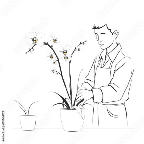 A botanist gently repotting a rare orchid variety