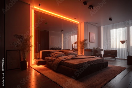 Wallpaper Mural Modern bedroom with orange accents Torontodigital.ca